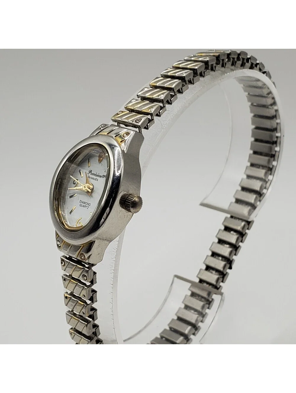 Gruen Precision Diamond Womens Watch  Silver Tone 18mm New Battery